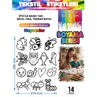 Yıkanabilir Keçeli Kalem ile Boyanan Tişört Ütü Etiketi Hayvanlar Serisi 14LÜ Set Yıkanabilir Keçeli Kalem ile Boyanan Tişört Ütü Etiketi Hayvanlar Serisi 14LÜ Set