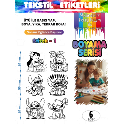 Yıkanabilir Keçeli Kalem ile Boyanan Tişört Ütü Etiketi Stitch Serisi Yıkanabilir Keçeli Kalem ile Boyanan Tişört Ütü Etiketi Stitch Serisi