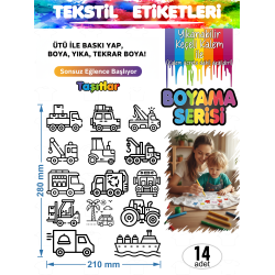 Yıkanabilir Keçeli Kalem ile Boyanan Tişört Ütü Etiketi Taşıtlar Serisi 14LÜ Set Yıkanabilir Keçeli Kalem ile Boyanan Tişört Ütü Etiketi Taşıtlar Serisi 14LÜ Set