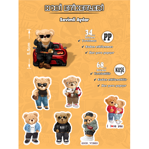 Sevimli Teddy Bears Hobi Etiket Seti