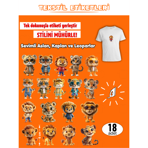 Aslan Kaplan Leopar Ütü ile Yapışan Kıyafet Etiketi 18 Adet Aslan Kaplan Leopar Ütü ile Yapışan Kıyafet Etiketi 18 Adet