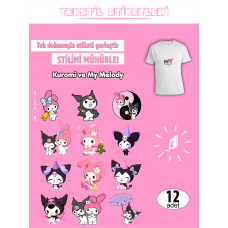 Kuromi ve My Melody Ütü ile Yapışan Kıyafet Etiketi 12 Adet Kuromi ve My Melody Ütü ile Yapışan Kıyafet Etiketi 12 Adet