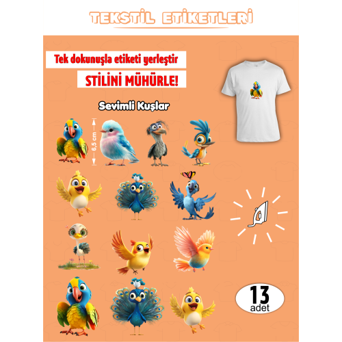Kuşlar Ütü ile Yapışan Kıyafet Etiketi 13 Adet Kuşlar Ütü ile Yapışan Kıyafet Etiketi 13 Adet