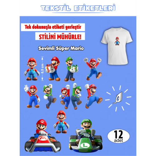 Süper Mario Serisi-1 Ütü ile Yapışan Kıyafet Etiketi 12 Adet Süper Mario Serisi-1 Ütü ile Yapışan Kıyafet Etiketi 12 Adet