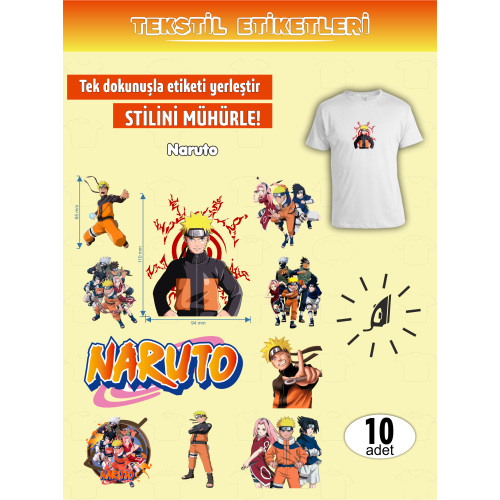 Naruto Ütü ile Yapışan Kıyafet Etiketi 10 Adet Naruto Ütü ile Yapışan Kıyafet Etiketi 10 Adet