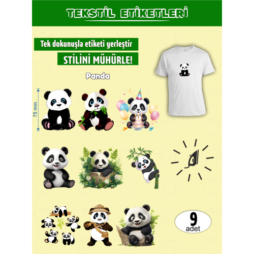 Sevimli Panda Ütü ile Yapışan Kıyafet Etiketi 9 Adet Sevimli Panda Ütü ile Yapışan Kıyafet Etiketi 9 Adet